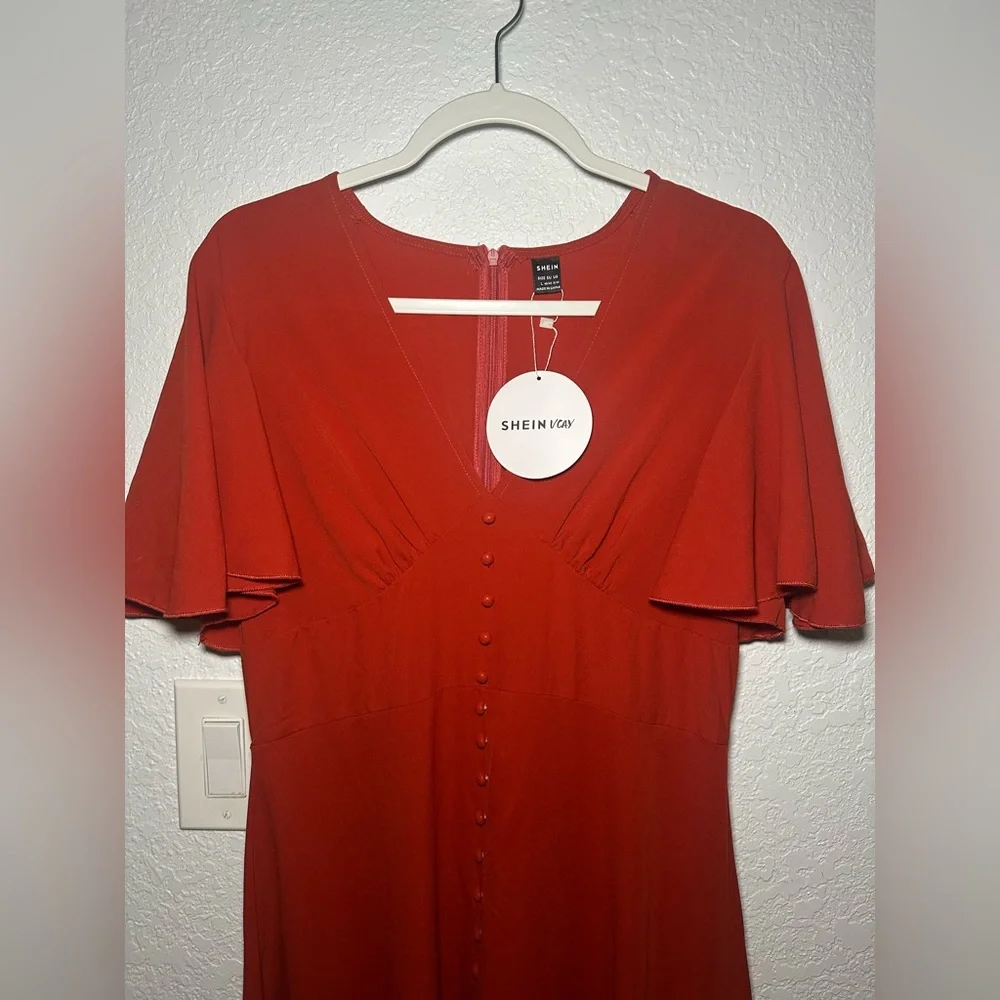 Elegant Orange Midi Classic Pinup Inspired Short Sleeve Women’s Dress Size Large - Picture 5 of 9